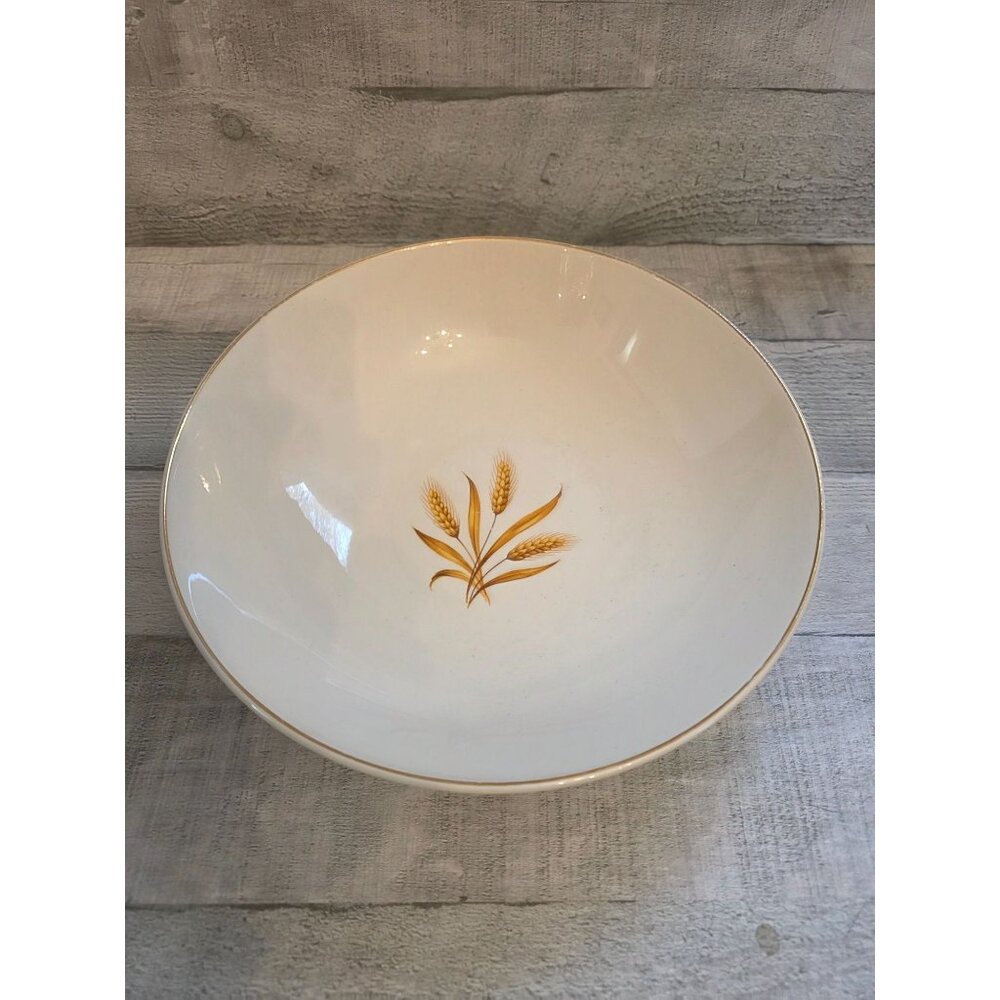 Vintage Homer Laughlin Golden Wheat Pattern Serving Bowl Gold Trim 9" MCM